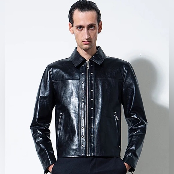 BLK DNM Studded Leather Jacket Black Mens Size M Medium - Picture 2 of 16